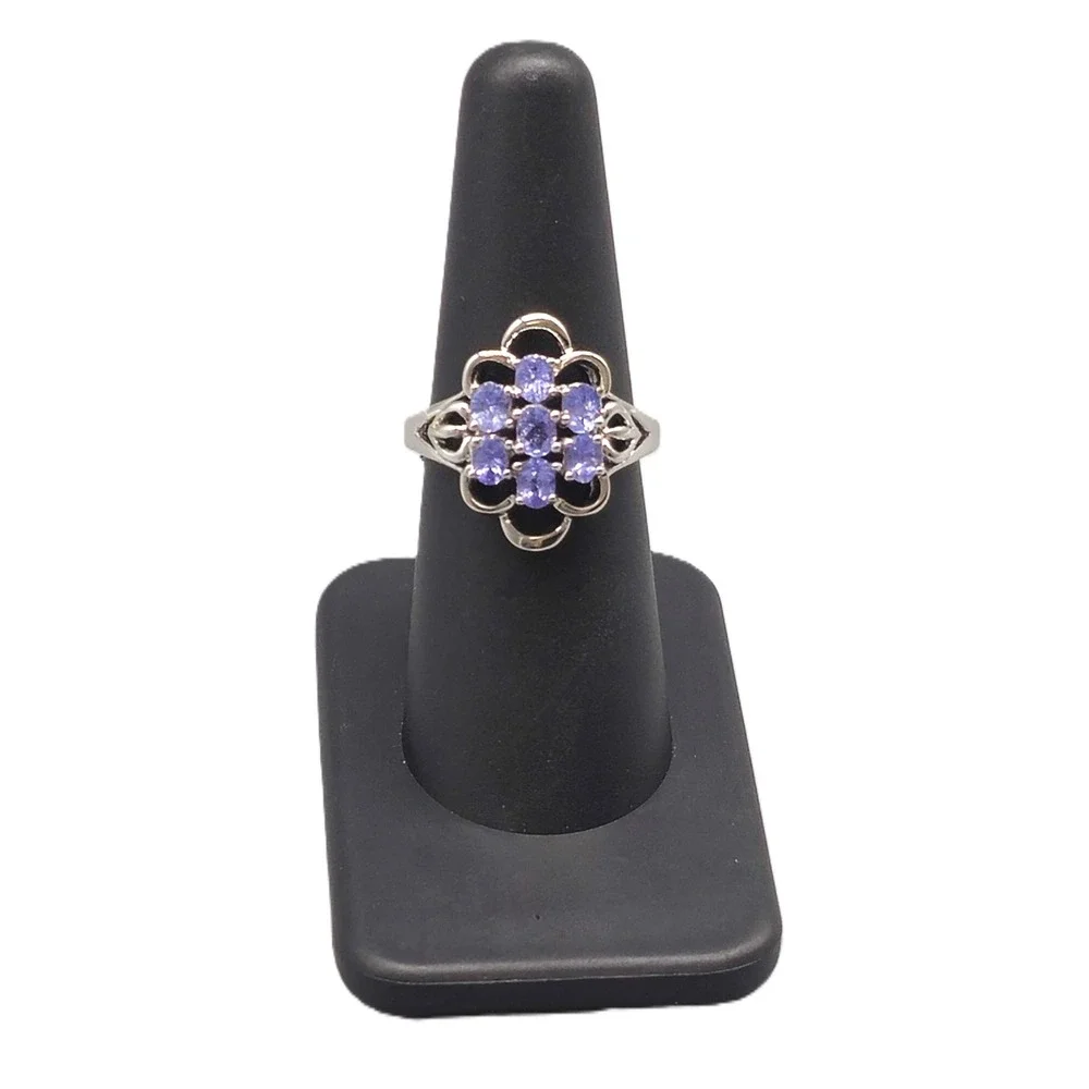 .925 SILVER TANZANITE CLUSTER FLORAL RING SIZE 7.25 3.9G (GNH022790)